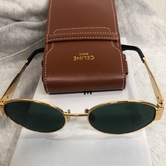 Celine Triomphe Metal Sunglasses in Metal Gold / Green - Picture 4 of 7